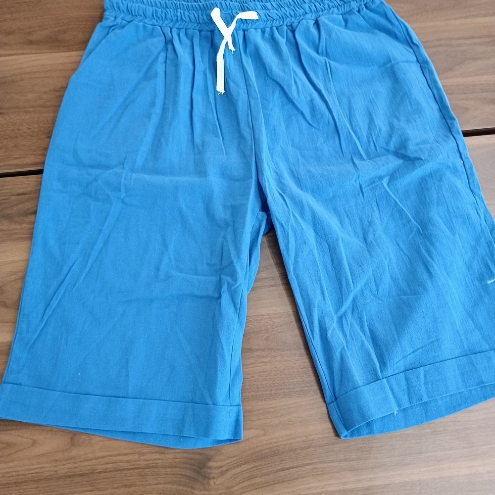 Blue Drawstring Capris - Picture 1 of 2